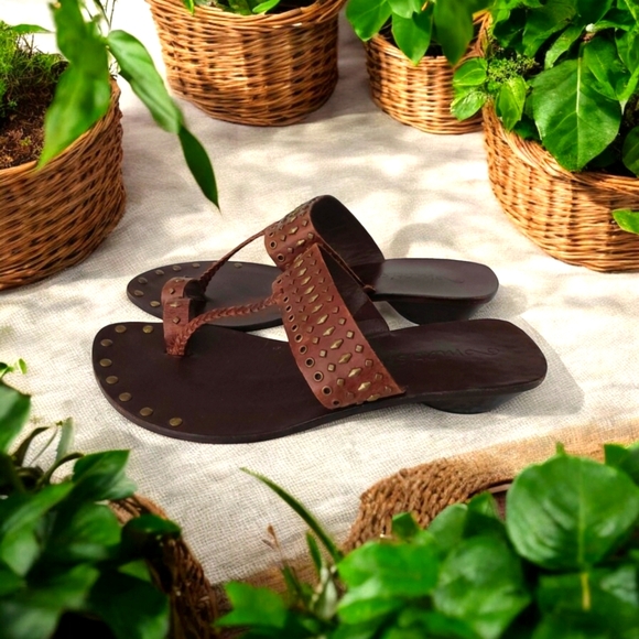 MATISSE BOHO HIPPIE 60S VIBE BROWN LEATHER SANDALS - Picture 1 of 15